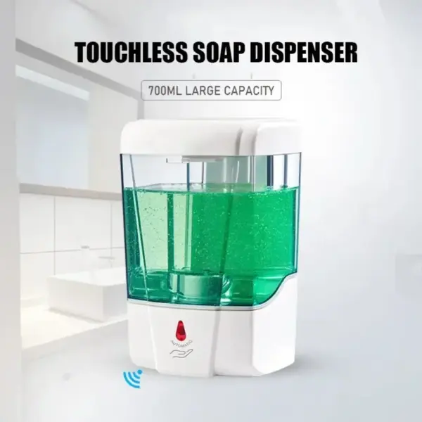 Distributeur automatique de savon sans contact 700ml, lave-mains mural à capteur à piles de grande capacité pour salle de bain et cuisine