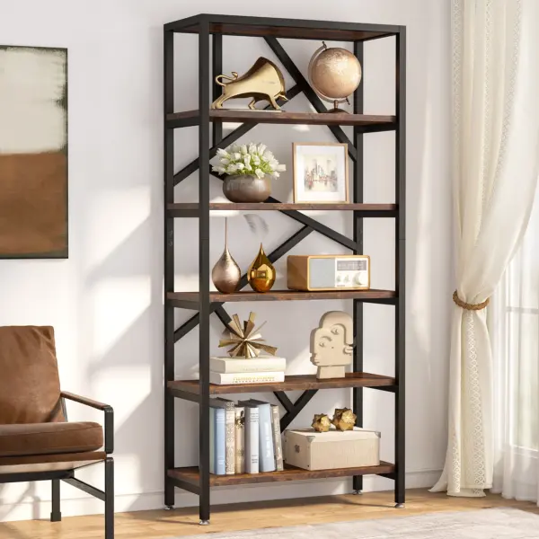 Tribesigns – bibliothèque de rangement sur pied, étagère industrielle robuste à 5 niveaux avec cadre en tube de fer