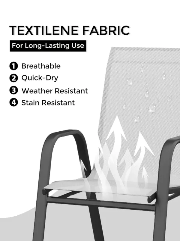 Ensemble de 4 chaises de patio empilables, chaises de salle à manger d'extérieur avec tissu textilène/structure en métal, pour terrasse, jardin, bord de piscine