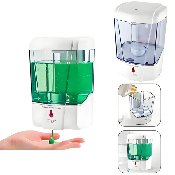 Distributeur automatique de savon sans contact 700ml, lave-mains mural à capteur à piles de grande capacité pour salle de bain et cuisine