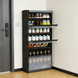 Étagère à chaussures, 8 compartiments, armoire à chaussures avec portes, pour 24 paires, étagère modulaire en plastique, pour entrée, chambre, couloir