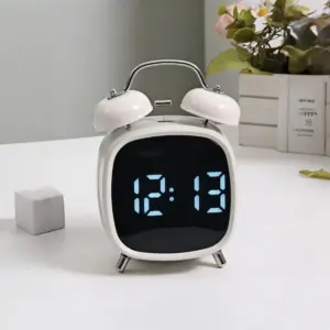 Réveil numérique à commande vocale, Double cloche, Super fort, pour dormir lourd, Mode nuit 12/24H, Table Anti-déruption nocturne, horloge LED