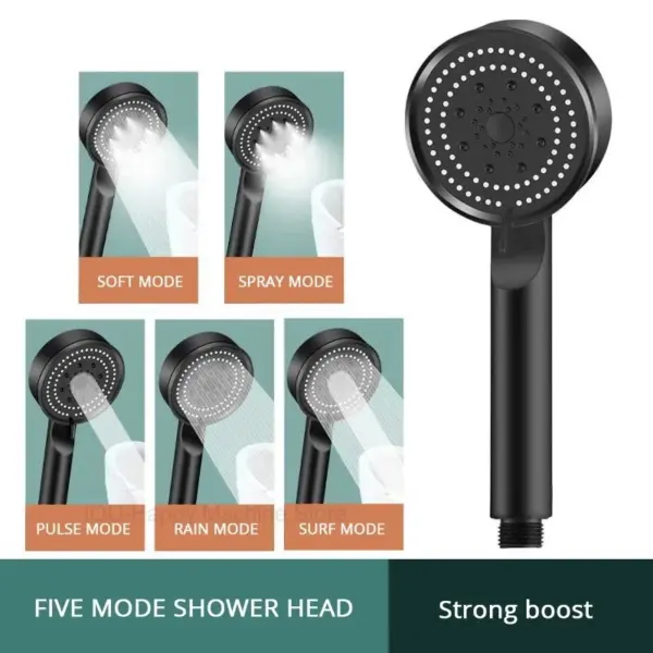 Pommeau de Douche Noir à 5 Modes Réglable, Haute Pression, T-shirts d'Eau, Énergie à l'Eau, Accessoires HOAccessrespiration