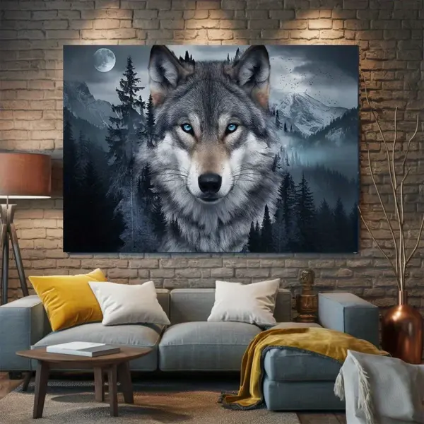 Tapisserie de loup solitaire de forêt mystérieuse, tissu en Polyester, lavable en Machine, adaptée à la décoration de chambre à coucher et de salon, 1 pièce