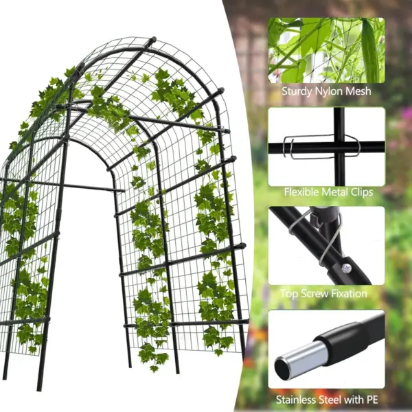 Arche de jardin extra haute de 7,5 pieds avec treillis et filet, en acier revêtu de polyéthylène, pour plantes grimpantes, légumes, pergola extérieure