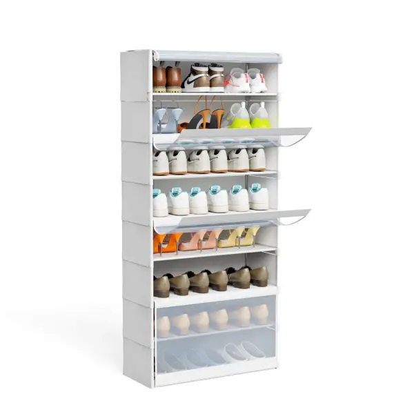 Étagère à chaussures, 8 compartiments, armoire à chaussures avec portes, pour 24 paires, étagère modulaire en plastique, pour entrée, chambre, couloir