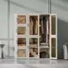 Armoire portable, organiseur de rangement pour chambre à coucher, armoire en plastique avec porte 104 x 136 x 50 cm