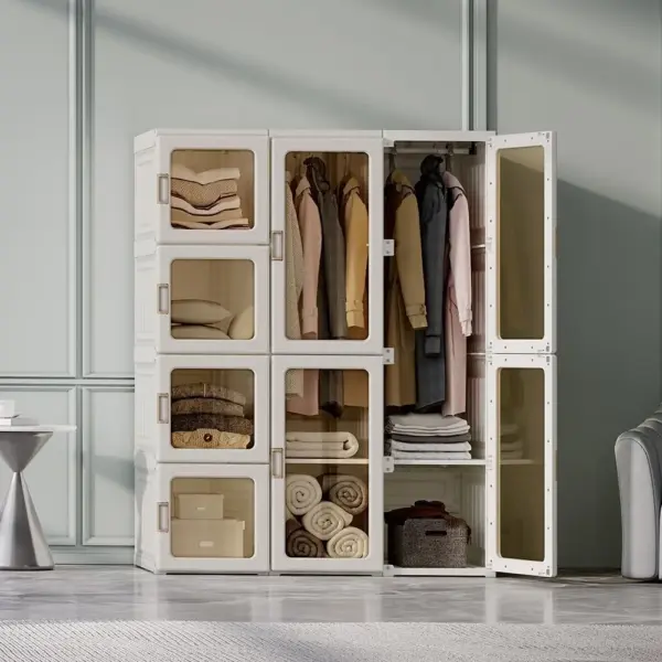 Armoire portable, organiseur de rangement pour chambre à coucher, armoire en plastique avec porte 104 x 136 x 50 cm