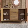 Armoire buffet avec 2 portes et 3 tiroirs en bois massif, rangement pratique pour le salon