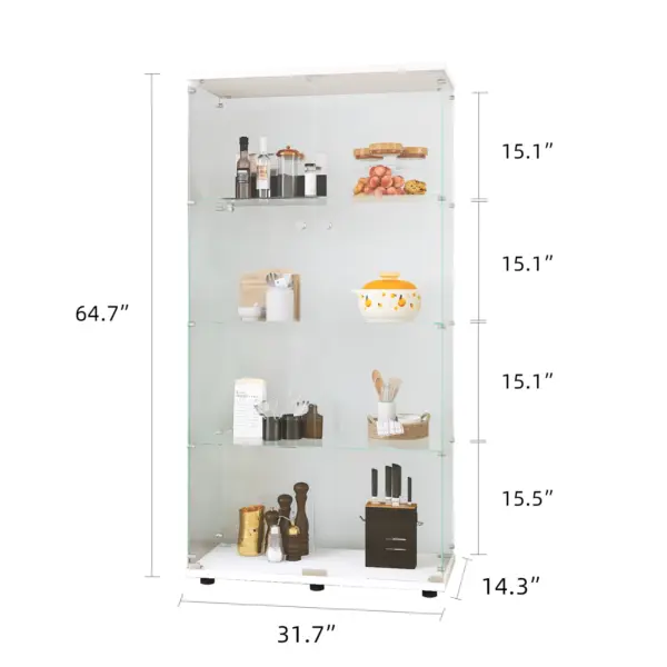 Rosahqnda vitrine en verre avec LED, vitrine sur pied à 4 niveaux, vitrine pour salon, chambre à coucher, entrée, blanc/noir