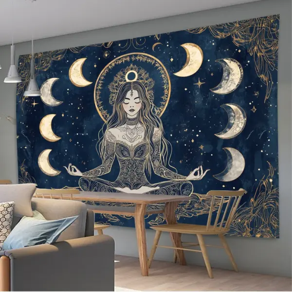 VIKAMA méditation clair de lune fée tapisserie or-encadrement ciel étoilé bohème mur Art salon caractéristique mur chambre décor
