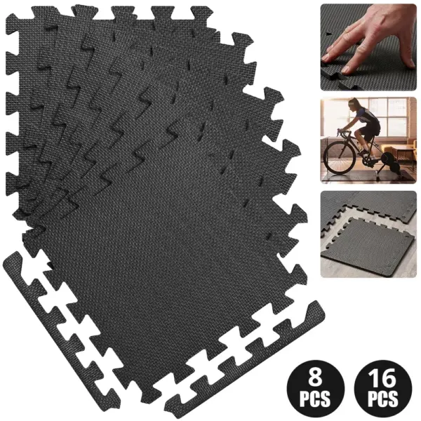 Tapis de Gymnastique en Mousse Imbriqué – 8 ou 16 Pièces, Motif Croisé