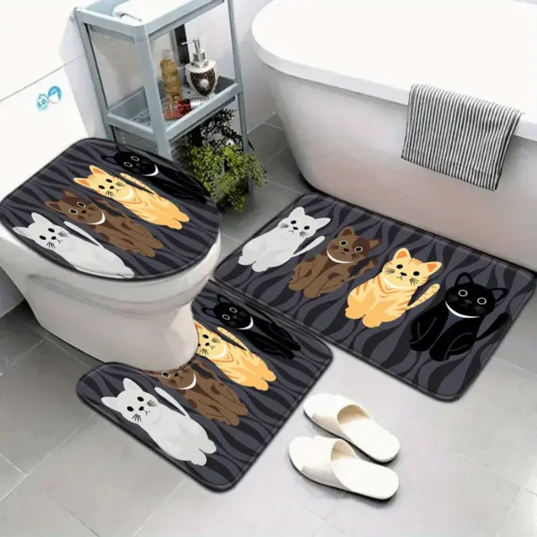Ensemble de salle de bain chat de dessin animé mignon, tapis de contour doux et antidérapant, housse de toilette et tapis de baignoire pour une décoration intérieure confortable et amusante