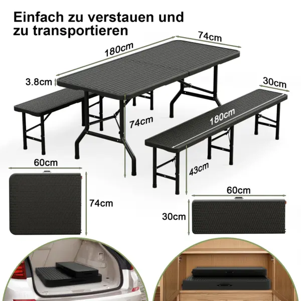 Ensemble de table de jardin pliable en rotin Devoko, stable, portable, imperméable, parfait pour le jardin, le balcon, le pique-nique et la terrasse