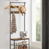 VASAGLE Meuble d’Entrée, Porte-Manteaux, avec Banc et Étagère à Chaussures, 9 Crochets Amovibles, Tringle, 32,2 x 64 x 180 cm, pour Entrée, Chambre, Style Industriel