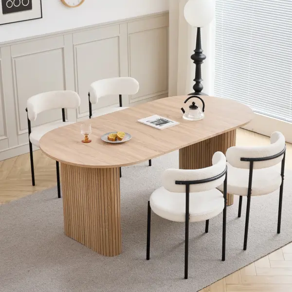 Table à manger moderne simple en bois massif, plateau ovale, adaptée au salon/salle à manger, 180cm x 90cm