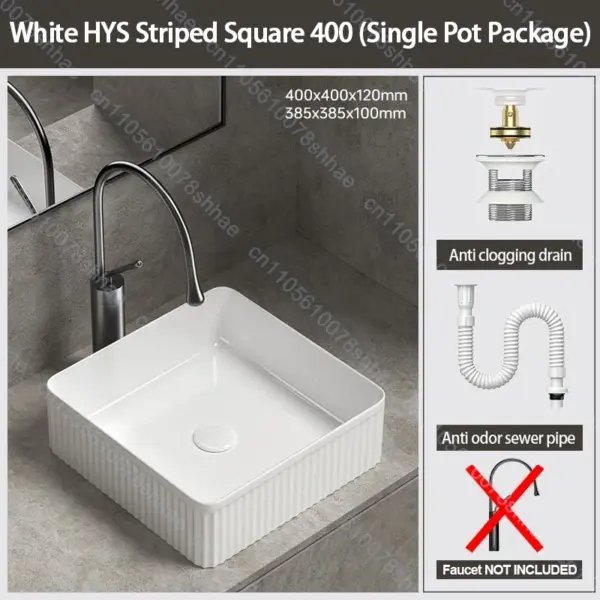 Lavabo de salle de bains en céramique de luxe, lavabo d'art avec accessoires de vidange, bol de lavage au-dessus du comptoir, ensemble d'éviers de comptoir