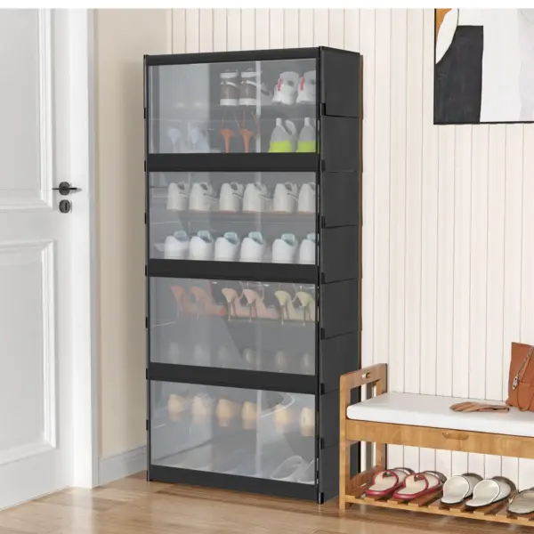 Étagère à chaussures, 8 compartiments, armoire à chaussures avec portes, pour 24 paires, étagère modulaire en plastique, pour entrée, chambre, couloir