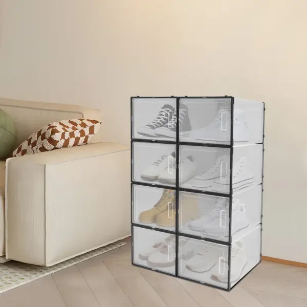Grande boîte de rangement pour chaussures, 8 pièces, armoire à chaussures transparente en plastique PP, résistant à l'humidité et à la poussière, organisateur moderne noir pour taille 44