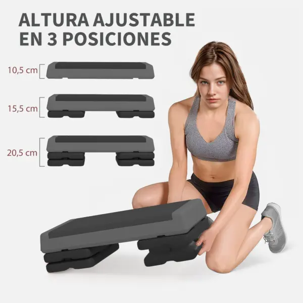 Marche aérobique Sportnow, marche de fitness antidérapante, hauteur réglable 3 niveaux de 10,5/15,5/20,5 cm, charge 250 kg, pour l'exercice à domicile, salle de sport, 77X36X20,5 cm