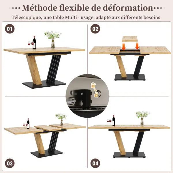 Table de salle à manger extensible 120/160 x 80 x 76 cm, table de cuisine moderne en bois de style farmhouse, avec finition bois et pieds en forme d'ailes