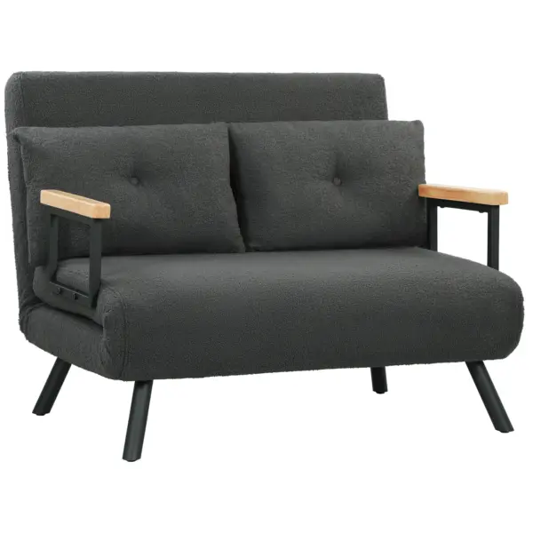 Homcom Canapé-lit 2 places Canapé-lit pliant 4 en 1 rembourré en peau de mouton avec dossier réglable 5 niveaux et oreillers rembourrés pour bureau chambre salon 102X73X81 cm Gris foncé