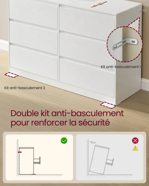 VASAGLE KAILYN Collection - Commode Chambre 6 Tiroirs, Armoire de Rangement, Meuble à Vêtements, 40 x 119,4 x 75 cm, Style Moderne