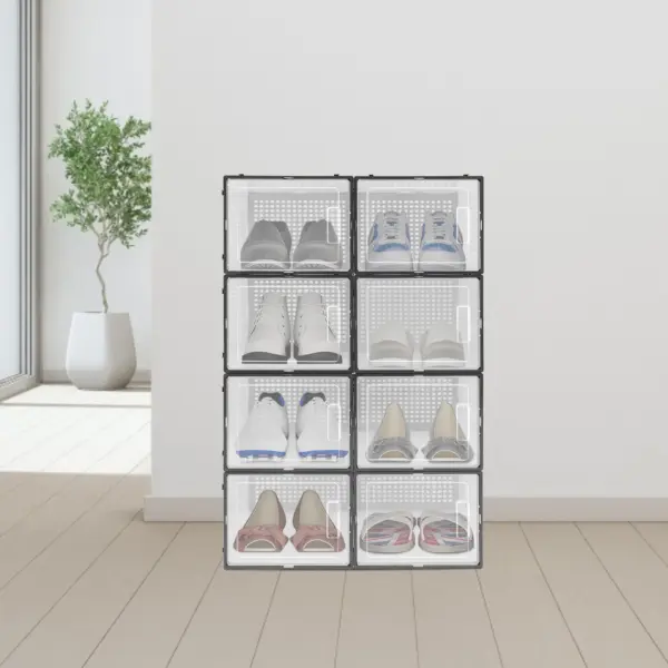 Grande boîte de rangement pour chaussures, 8 pièces, armoire à chaussures transparente en plastique PP, résistant à l'humidité et à la poussière, organisateur moderne noir pour taille 44