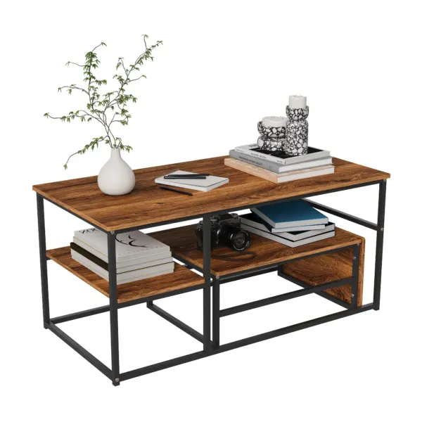 Comanlai Table Basse Moderne Rectangulaire Extensible Effet Bois avec Pieds en Métal