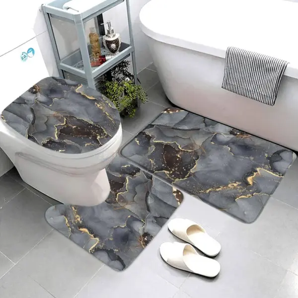 3 pièces ensembles tapis de bain en marbre noir lignes grises or Art géométrique abstrait créatif maison salle de bain porte tapis anti-dérapant couvercle de toilette tapis