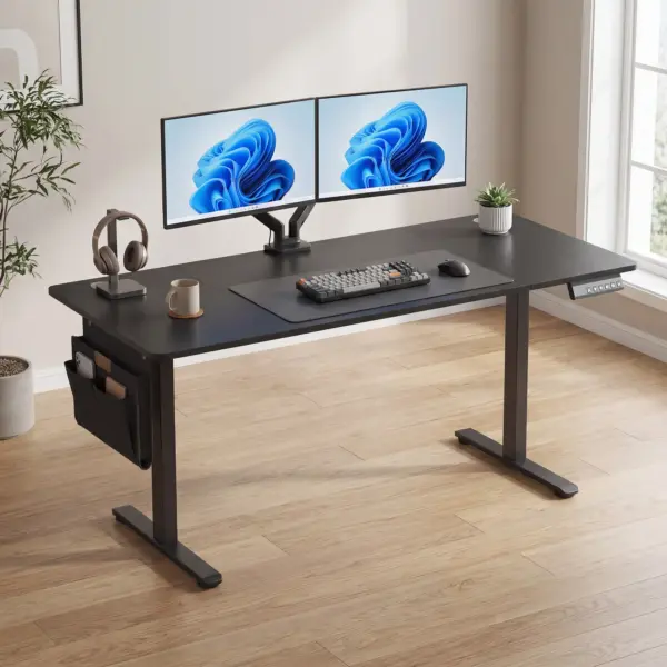 SONGMICS Bureau réglable en hauteur 160 x 70 cm – Fonction mémoire et port USB-C, noir