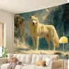 Tapisserie murale en polyester avec impression numérique sur le thème du loup solitaire de la montagne enneigée, décoration décorative pour salon, chambre à coucher, cadeau