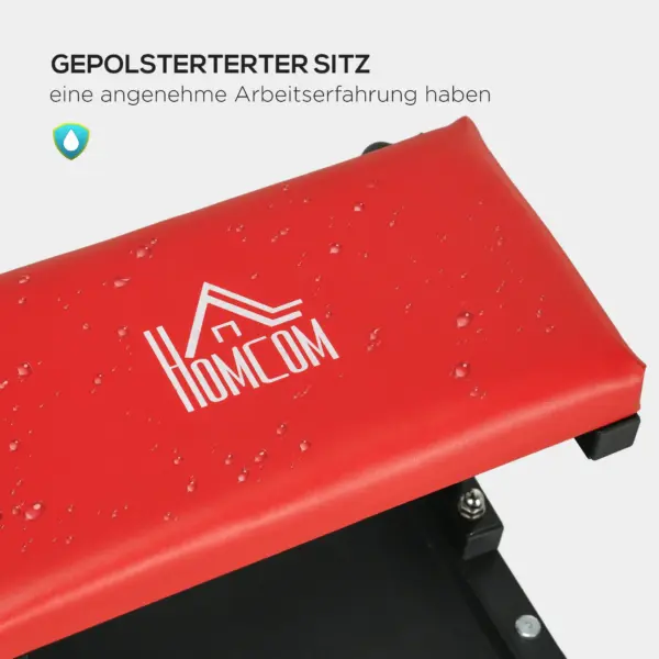HOMCOM tabouret d'atelier Tabouret de travail avec étagère, coussin de siège rembourré Acier Rouge