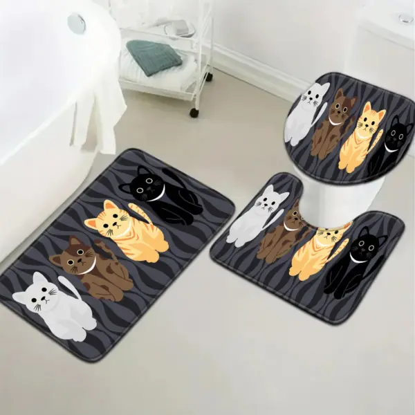 Ensemble de salle de bain chat de dessin animé mignon, tapis de contour doux et antidérapant, housse de toilette et tapis de baignoire pour une décoration intérieure confortable et amusante