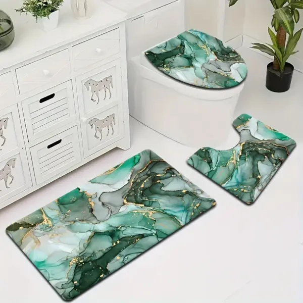 Ensemble de salle de bain en peluche 3 pièces, siège de toilette absorbant et tapis de baignoire imprimé, imperméable pour la décoration de la salle de bain