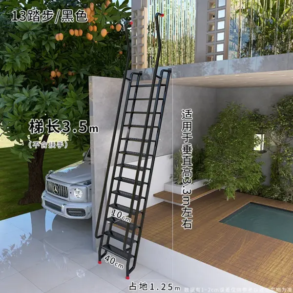 Échelle domestique en acier au carbone, escaliers de grenier, main courante extérieure, escaliers extérieurs, personnalisation spéciale de grenier