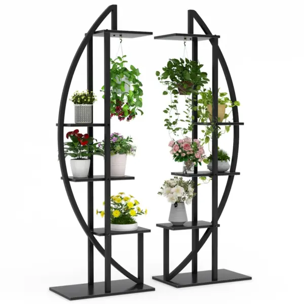 Tribesigns-Présentoir incurvé polyvalent pour plantes à fleurs bonsaï, support pour jardin intérieur, lot de 2, 5 niveaux, T1