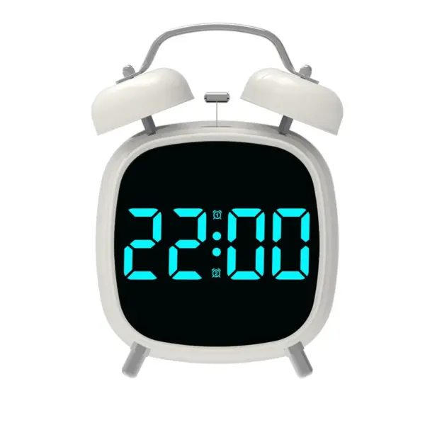 Réveil numérique à commande vocale, Double cloche, Super fort, pour dormir lourd, Mode nuit 12/24H, Table Anti-déruption nocturne, horloge LED