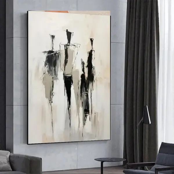 Peinture à l’huile abstraite 100 % peinte à la main sur toile – Tableau mural moderne avec lignes dorées pour salon