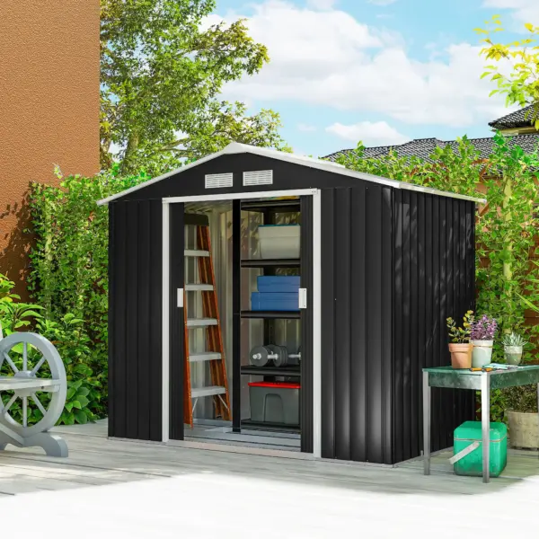 Outsunny Abri de jardin en métal 2,77 m² cabane de jardin 213 x 130 x 185 cm cabanon rangement outils avec kit de fondation, por