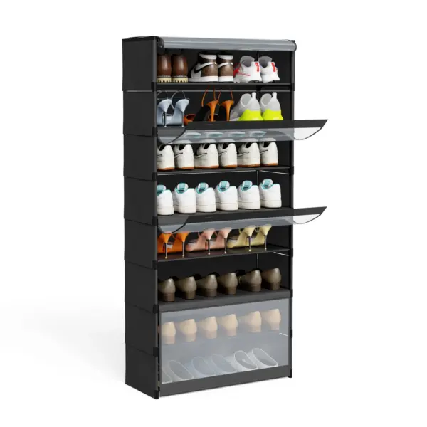 Étagère à chaussures, 8 compartiments, armoire à chaussures avec portes, pour 24 paires, étagère modulaire en plastique, pour entrée, chambre, couloir