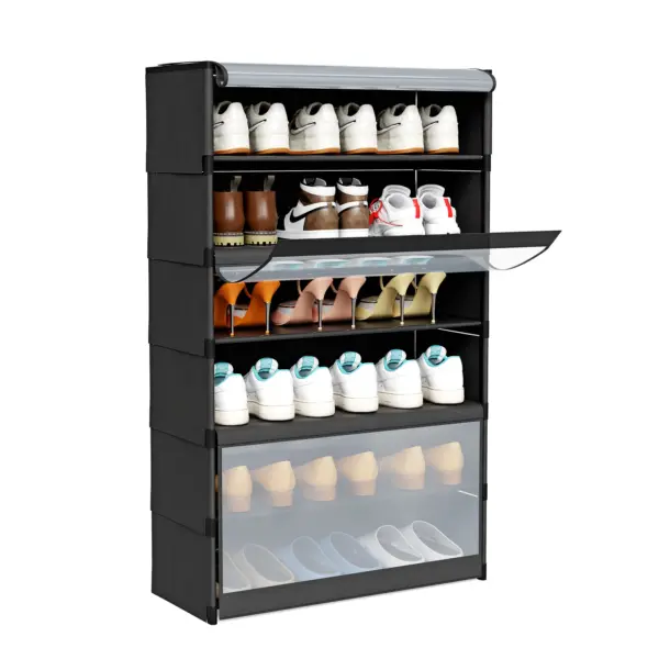 Étagère à chaussures, 8 compartiments, armoire à chaussures avec portes, pour 24 paires, étagère modulaire en plastique, pour entrée, chambre, couloir