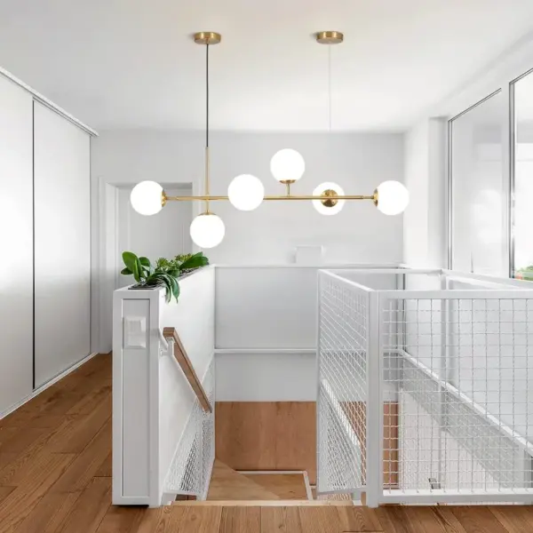 Luminaire Suspendu Linéaire à 6 Boules en Verre – Lustre Moderne pour Salle à Manger et Salon