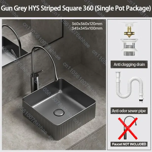 Lavabo de salle de bains en céramique de luxe, lavabo d'art avec accessoires de vidange, bol de lavage au-dessus du comptoir, ensemble d'éviers de comptoir