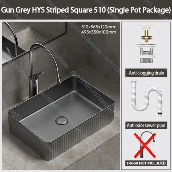 Lavabo de salle de bains en céramique de luxe, lavabo d'art avec accessoires de vidange, bol de lavage au-dessus du comptoir, ensemble d'éviers de comptoir