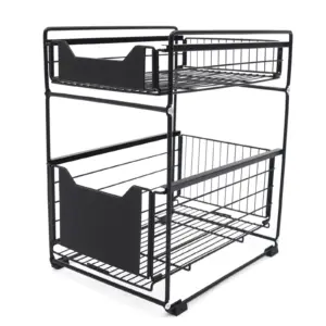 Organisateur de placard à 2 niveaux avec tiroirs coulissants – Étagère sous évier réglable