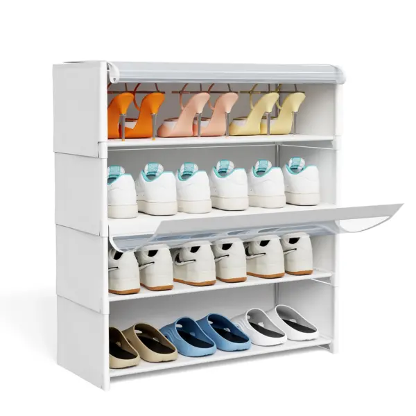 Étagère à chaussures, 8 compartiments, armoire à chaussures avec portes, pour 24 paires, étagère modulaire en plastique, pour entrée, chambre, couloir