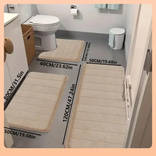 Ensemble de tapis de sol en mousse à mémoire de forme à absorption rapide, doux et confortable, tapis de salle de douche, tapis de cuisine, 3 pièces