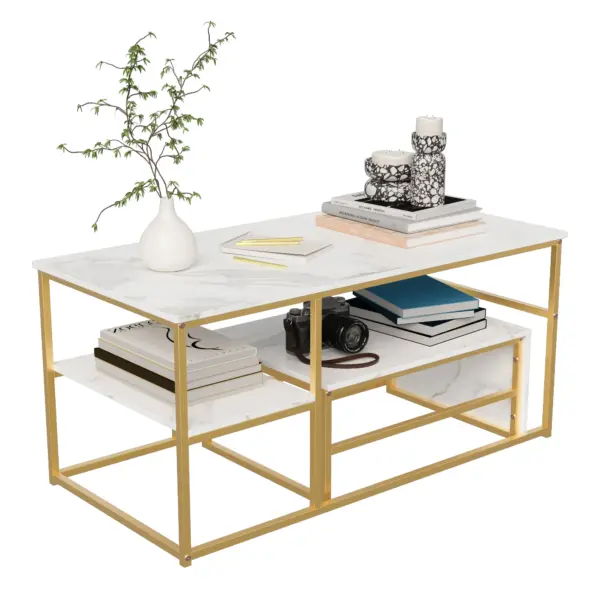 Comanlai Table Basse Moderne Rectangulaire Extensible Effet Bois avec Pieds en Métal