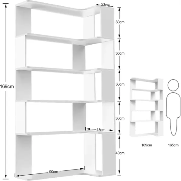 Étagères d'étude 5 niveaux en bois massif, bibliothèque d'angle avec bande lumineuse, étagère ouverte multifonctionnelle pour salon et maison